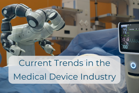 Current Trends in the Medical Device Industry - robotics used in a hospital setting in the background